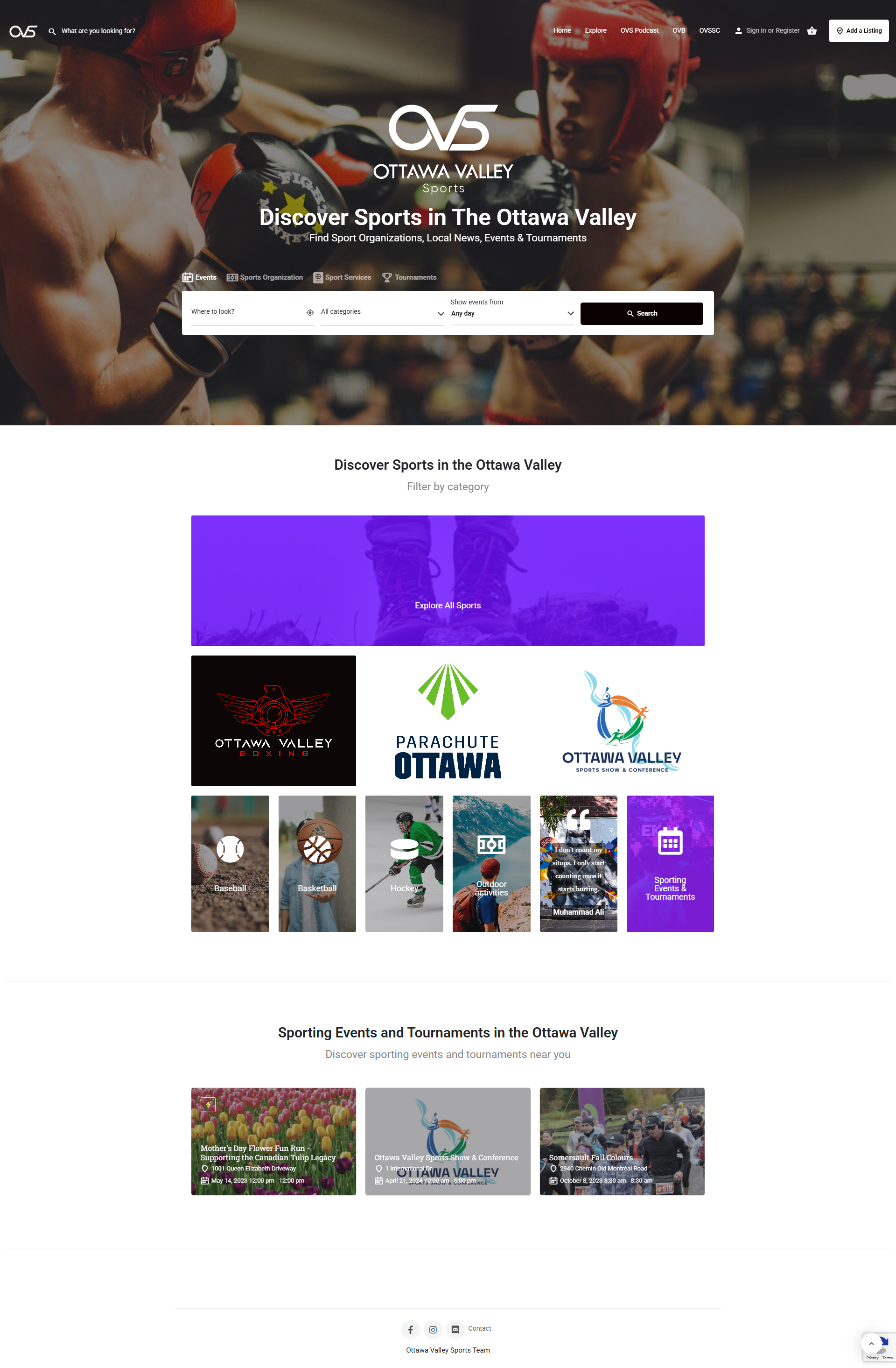 Ottawa Valley Sports Website - Sports organization website